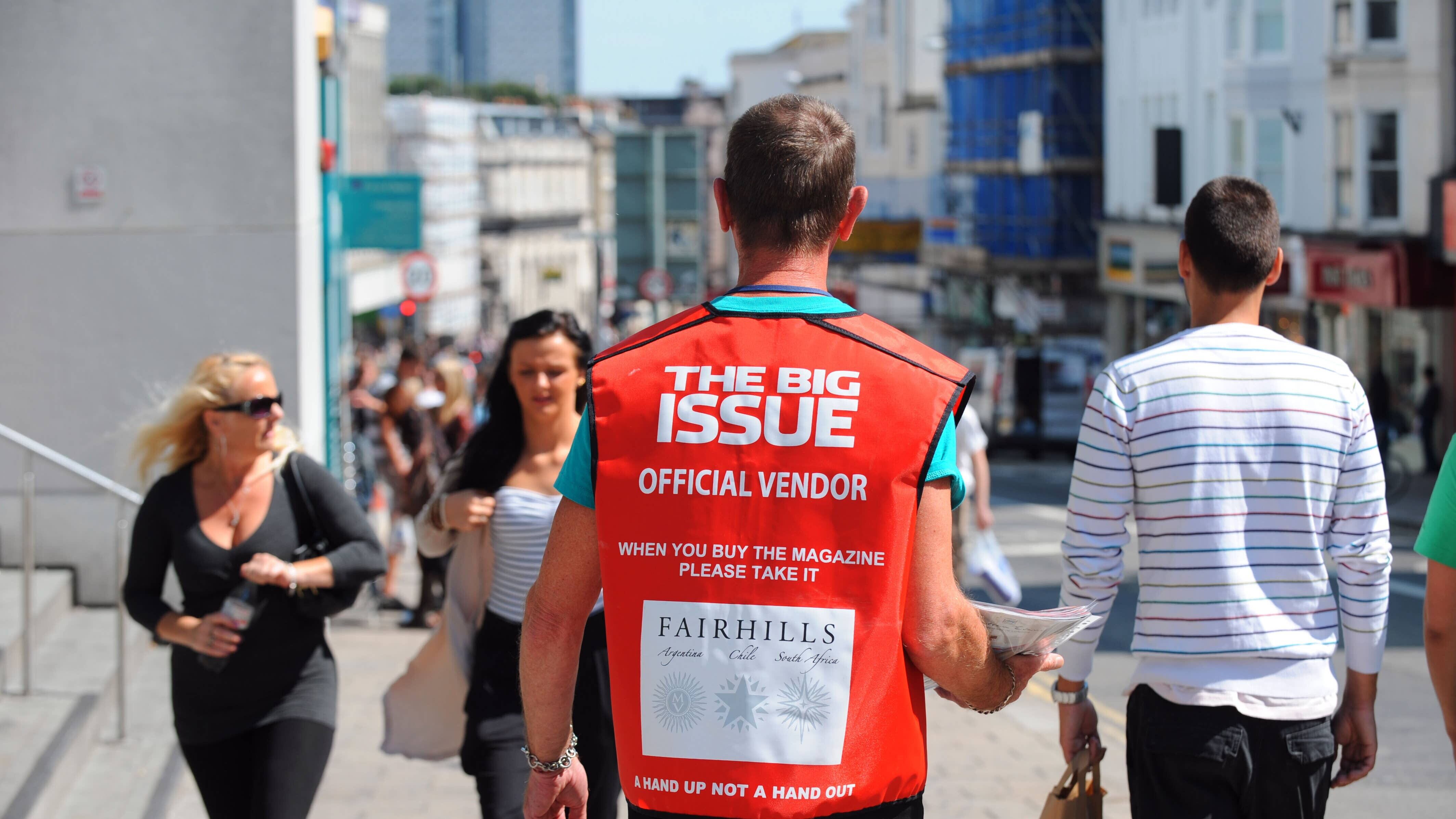 A Big Issue vendor in Brighton city centre. The organisation is launching a new initiative to increase sales (Alamy/PA)