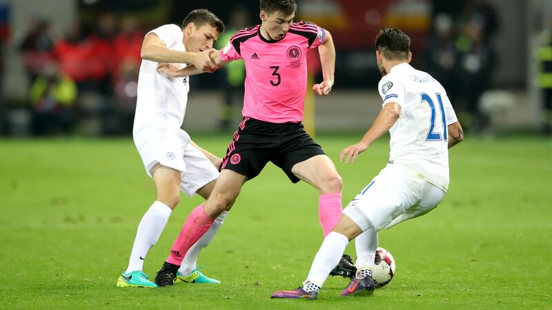<span style="font-family: Arial, Verdana, sans-serif; ">Celtic's Kieran Tierney played for Scotland in Tuesday night's defeat to Slovakia at the City Arena, Trnava</span><br style="font-family: Arial, Verdana, sans-serif; " /><span style="font-family: Arial, Verdana, sans-serif; ">Picture by AP&nbsp;</span>