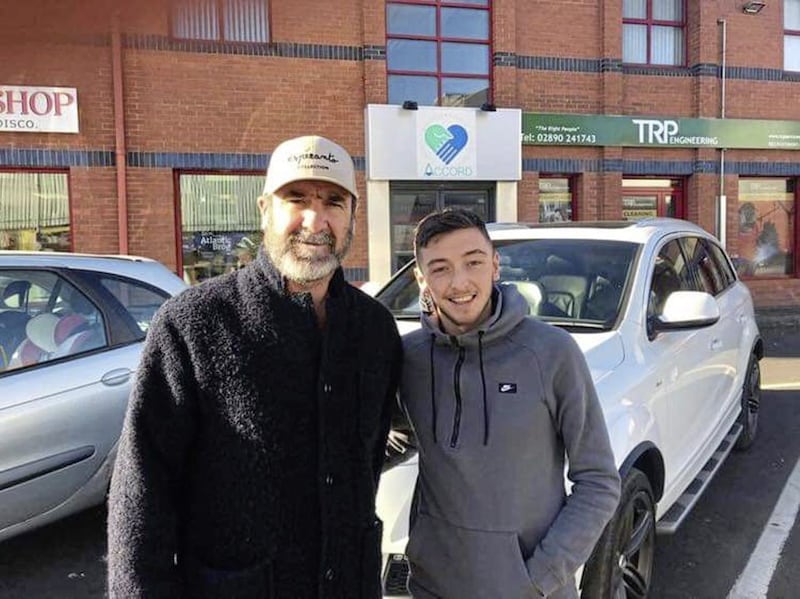 Cantona with St James&#39;s Swifts player Sean Pat Donnelly 