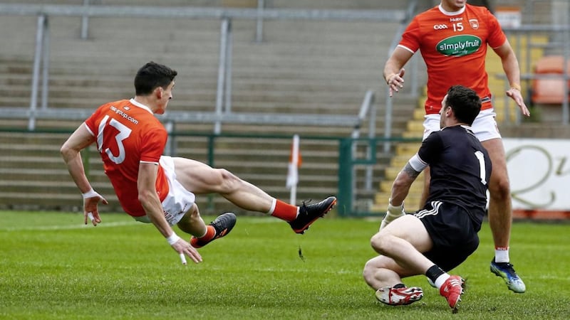Armagh&#39;s Rory Grugan and Tyrone&#39;s Niall Morgan in action last month Picture: Philip Walsh. 