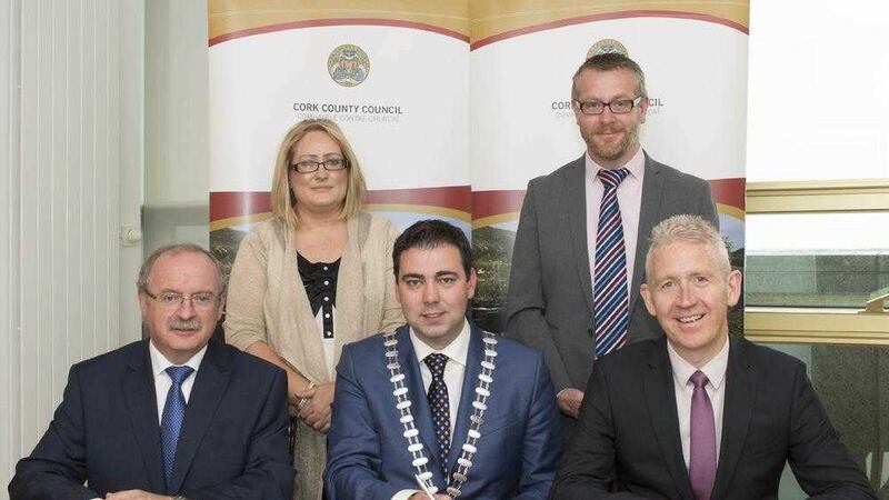 At the contract signing were (front from left): James Fogarty of Cork County Council, Cork mayor John Paul O&#39;Shea and Patrick McAliskey of Novosco. Back - Julianne Coughlan, Cork County Council and Mark O&#39;Reilly from Noviosco 