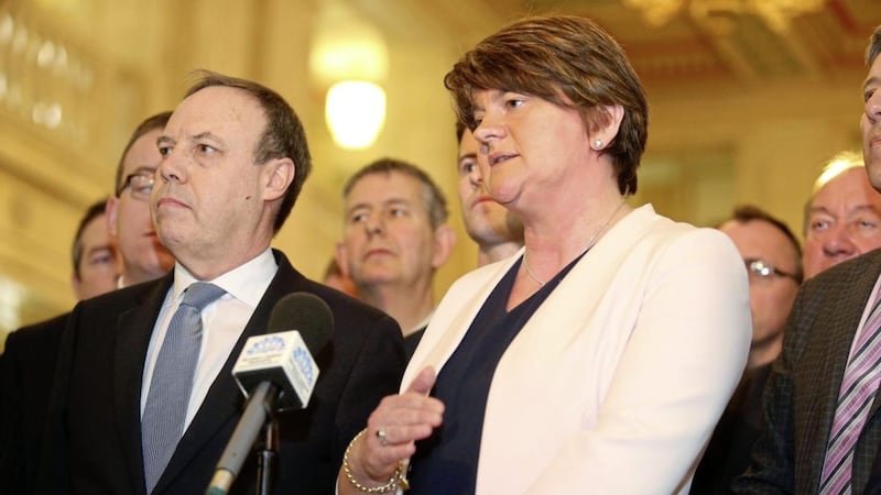 DUP leader Arlene Foster, addressing the media at Stormont on Monday, should make a deal with Sinn F&eacute;in now before unionists become a minority. Picture by Mal McCann. 