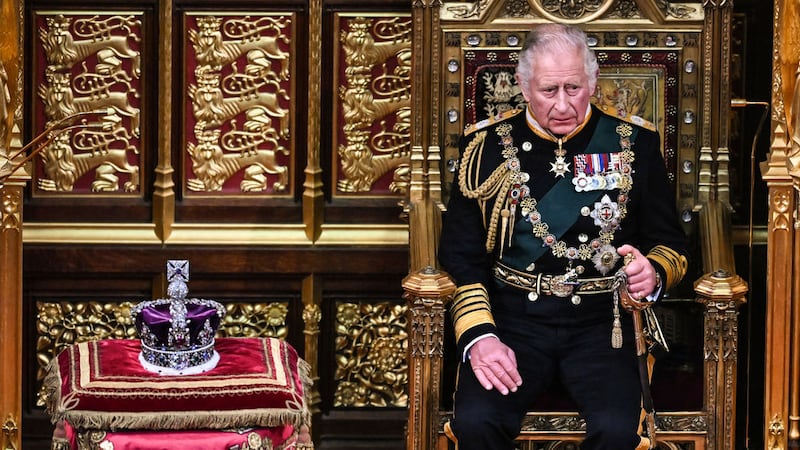 Prince Charles sits by the Imperial State Crown during the State Opening of Parliament in the House of Lords, London. Picture by Ben Stansall/PA Wire&nbsp;