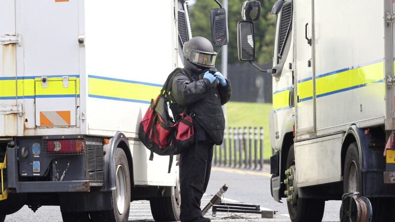 Army technical officer at the scene of an alert near Belfast International Airport. Picture by Mal McCann 