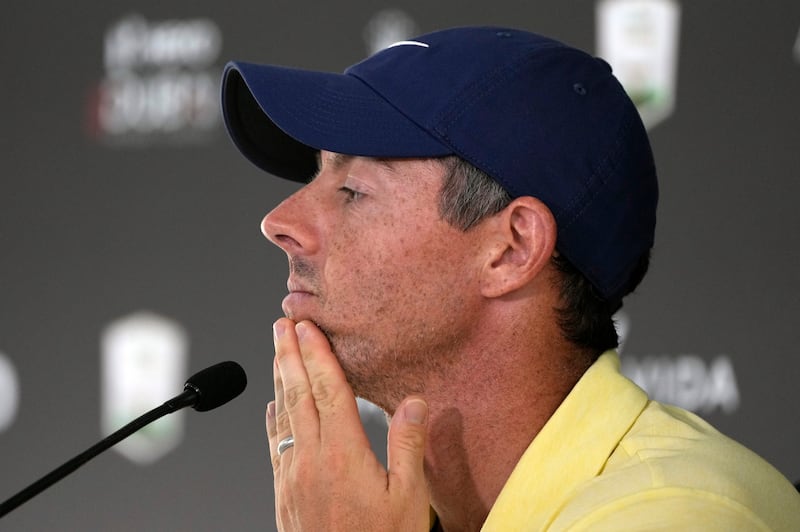 Rory McIlroy reacts during a press conference ahead of the Hero Dubai Desert Classic (Kamran Jebreili/AP)