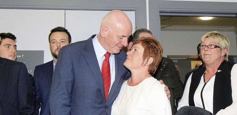 Former SDLP leader Mark Durkan with his wife Jackie moments after losing his Foyle seat. Picture by Margaret McLaughlin 