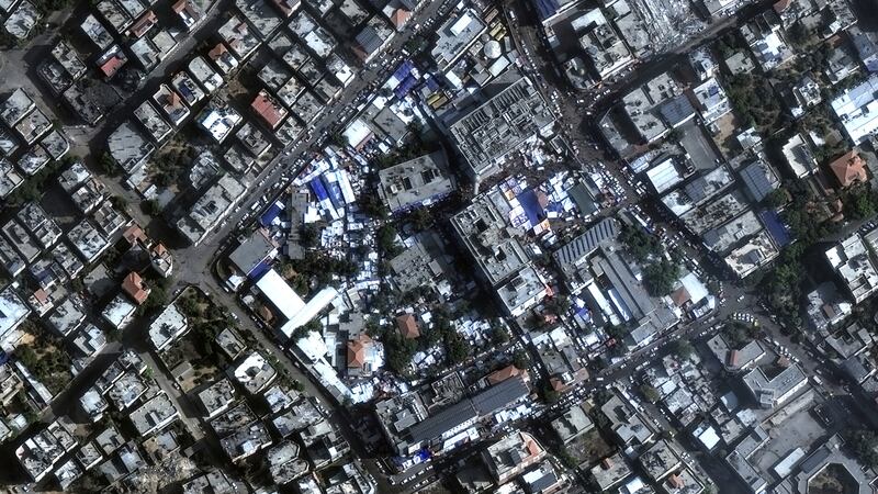 Satellite image of Shifa hospital and surroundings in Gaza City (Maxar Technologies/AP)