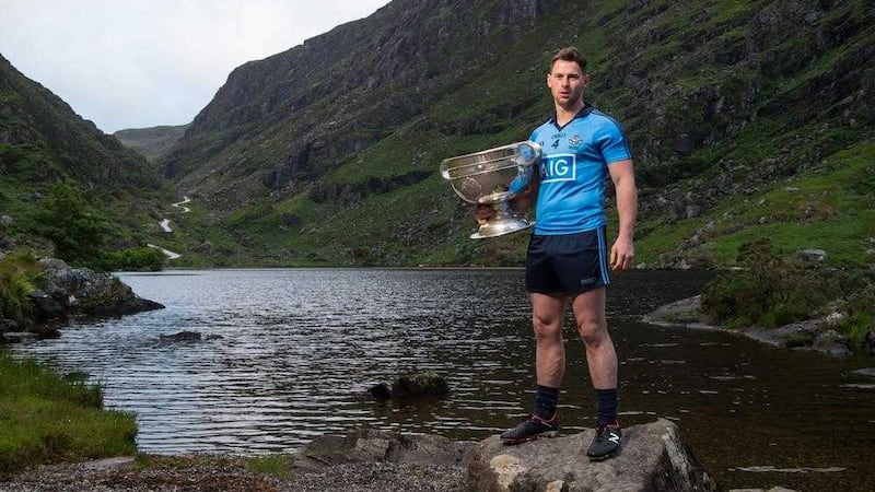 Philly McMahon of Dublin with the Sam Maguire Cup at the GAA Football All-Ireland Senior Championship 2015 launch at the Gap of Dunloe, Killarney, Co. Kerry 