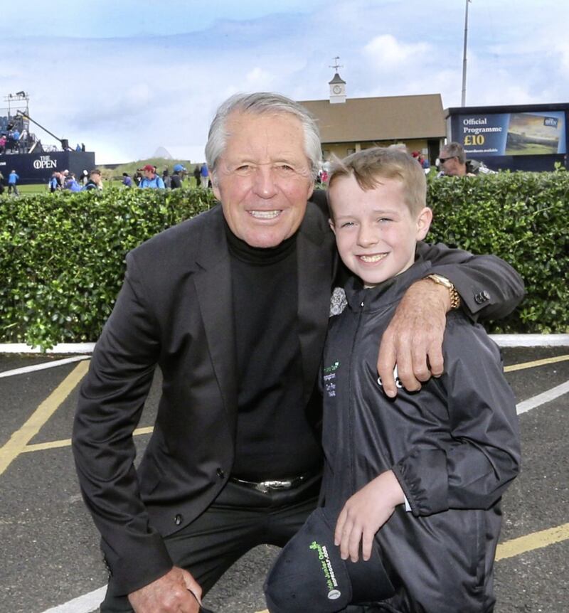 Golf legend Gary Player meets ten years old Harry O&#39;Hara during The Open at Royal Portrush on Thursday. Picture Margaret McLaughlin 18-7-2019. 