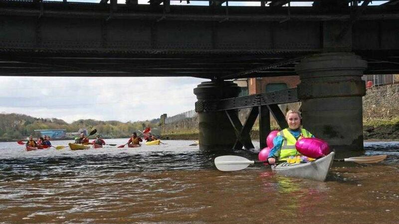 Sarah Bonner completes the paddle across the Foyle River in memory of her classmate Jodie Lee Daniels. Picture from Foyle Paddlers 