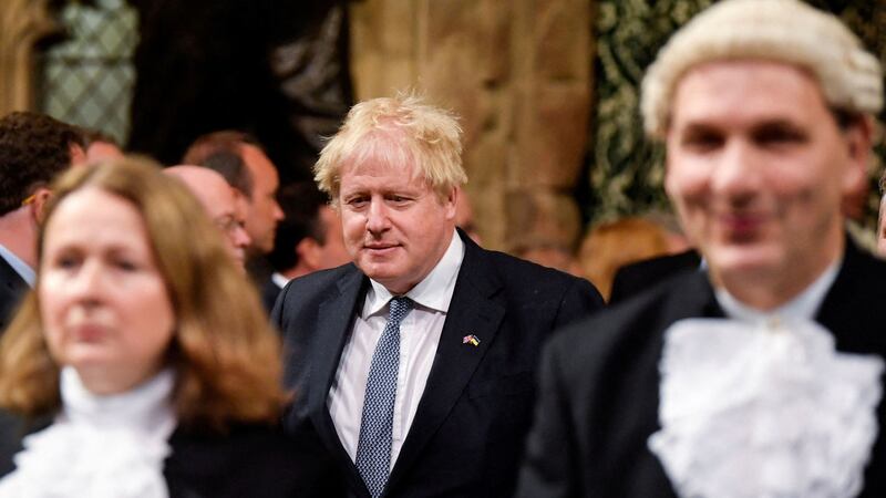Boris Johnson walks through the Members' Lobby at the Palace of Westminster during the State Opening of Parliament in the House of Lords, London. Picture by Toby Melville/PA Wire&nbsp;