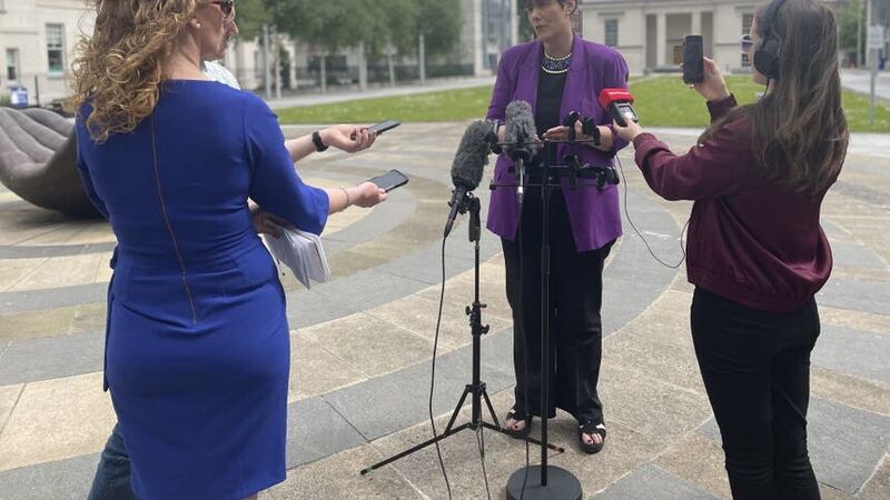 Minister for Education Norma Foley, speaks to the media announcing a five million euro pilot scheme that will offer free counselling to children in all primary schools across seven counties. Picture date: Wednesday May 31, 2023.