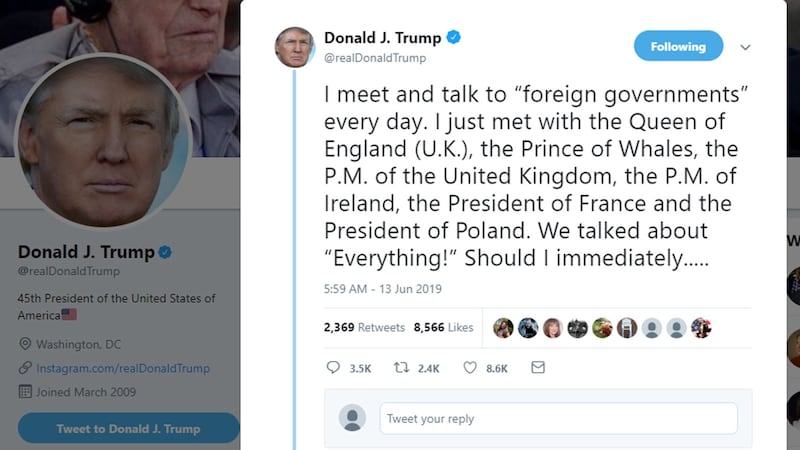 Mr Trump referred to Prince Charles as ‘the Prince of Whales’ in a tweet.