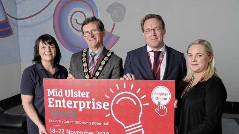 Chair of Mid Ulster District Council, Martin Kearney with Alan McKeown, chair of Mid Ulster Skills Forum; Liz Kearns, Emerson; and Aileen Byrne, Greiner Packaging 