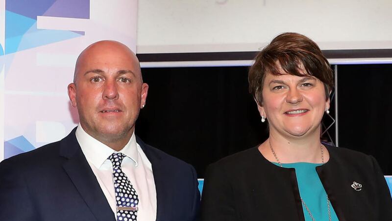 Loyalist Dee Stitt alongside First Minister Arlene Foster last month 