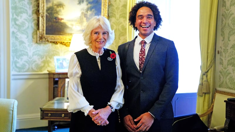 Children’s Laureate Joseph Coelho was welcomed to Buckingham Palace by Camilla on Thursday.