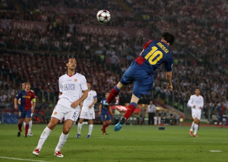 Barcelona's Lionel Messi scores against Manchester United