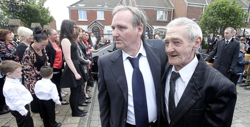 Paddy Armstrong and Paddy Hill, one of the Birmingham Six, at the funeral of Gerry Conlon. Picture by Mal McCann 