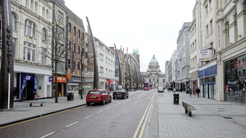 Belfast&#39;s shopping streets are virtually empty due to the coronavirus pandemic. Photo: Mark Marlow 