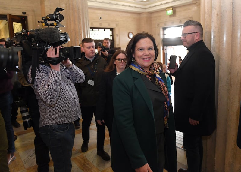Sinn Fein President Mary Lou McDonald arriving at Parliament Buildings
