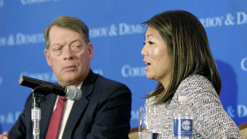 WORLD WATCHED FATHER&rsquo;S ORDEAL: Crystal Pepper daughter of Dr David Dao, a passenger dragged from a United Express flight on Sunday, is accompanied by attorney Stephen Golan at a news conference in Chicago yesterday     PICTURE: Teresa Crawford 