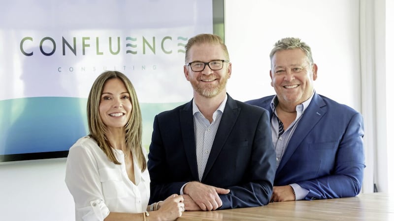 Announcing the creation of Confluence Consulting are its new head Simon Hamilton (centre) with Ardmore Group chief executive John Keane and its PR division LK Communications&#39; managing director Nikki Larkin 