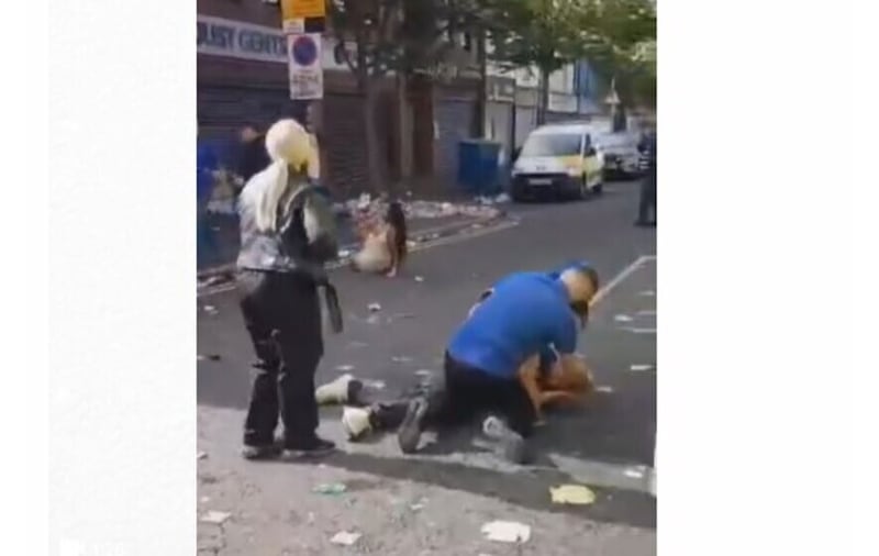 Camera footage showed an altercation on Sandy Row where a man was knocked unconscious.