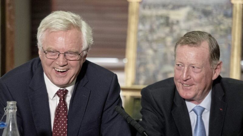 David Davis, left, and Lord Trimble at a Royal United Services Institute debate about Brexit in Whitehall, London, last month. Picture by Stefan Rousseau, Press Association 