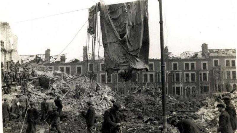 Blitz 75th Anniversary: Soldiers and rescue workers search and clear debris in the Hillman Street/Antrim Road area 