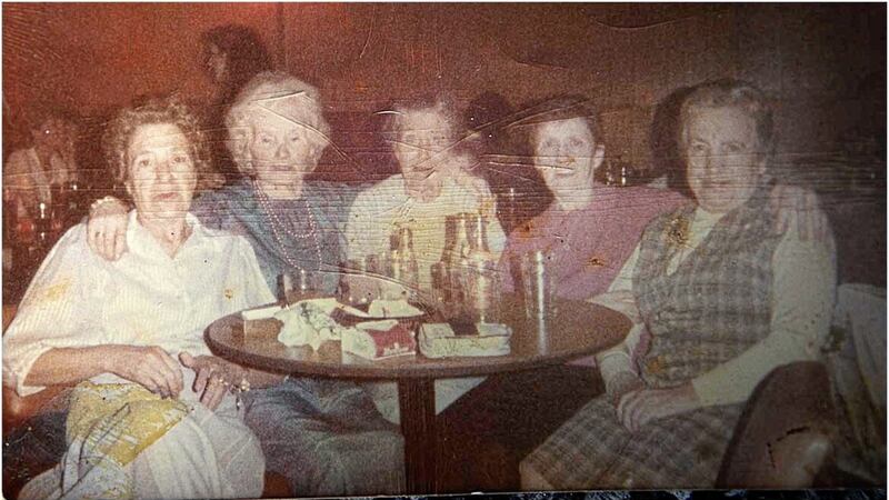 Elizabeth Masterson (middle) pictured with her sisters and sister-in-law on the night she was killed. Picture by Hugh Russell. 