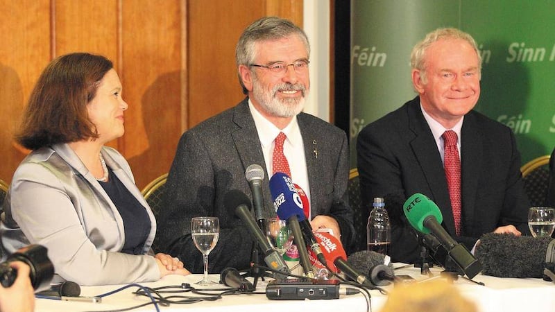 Gerry Adams speaks at a press conference following his release from Antrim police station in May last year. Picture by Cliff Donaldson 