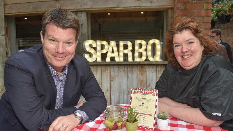 Neal Kelly, Henderson Group&#39;s Director of Fresh Foods is pictured with celebrity chef and brand ambassador Paula McIntyre at the group&#39;s annual SPAR-B-Q held at the National Grand Caf&eacute; in Belfast 